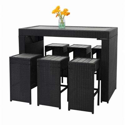 Most popular 7pcs  K/D  outdoor furniture patio wicke  bar table and chair set